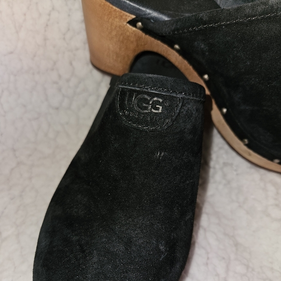 UGG black suede studded stacked heel clog mules 6 - Picture 3 of 3